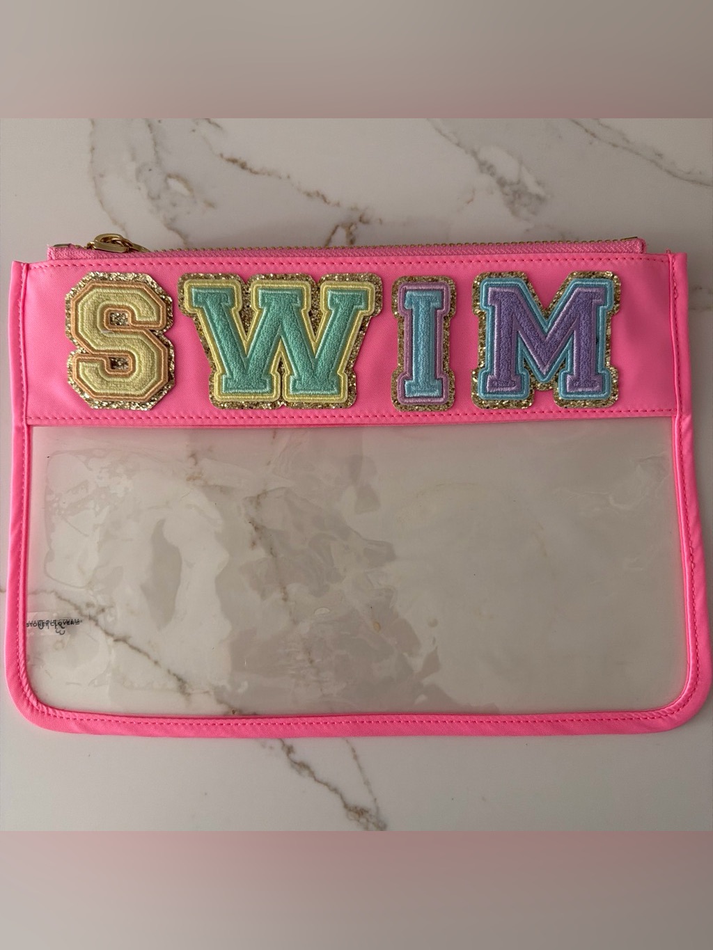 Stoney Clover Lane Neon Pink Swim Patch Clear Beach Pouch New